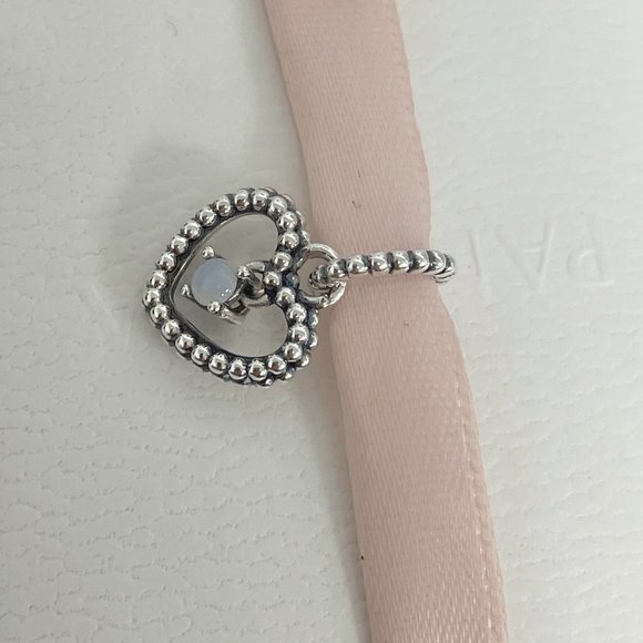 Pandora Jewelry Pandora April Milky White Beaded Heart Dangle Charm